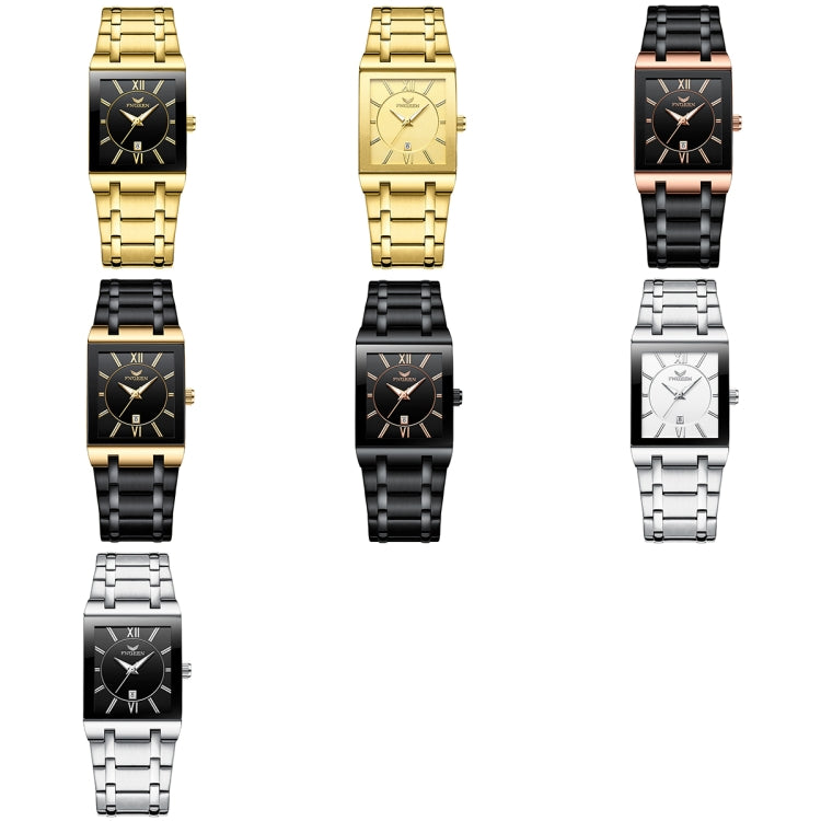 FNGEEN 3627 Waterproof Calendar Men Square Watch, Full Gold Black Surface, Full Gold Gold Surface, Black Belt Rose Shell Black Surface, Black Belt Gold Shell Black Surface, Black Belt Black Shell Black Surface, White Steel White Surface