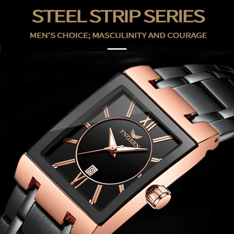FNGEEN 3627 Waterproof Calendar Men Square Watch, Full Gold Black Surface, Full Gold Gold Surface, Black Belt Rose Shell Black Surface, Black Belt Gold Shell Black Surface, Black Belt Black Shell Black Surface, White Steel White Surface
