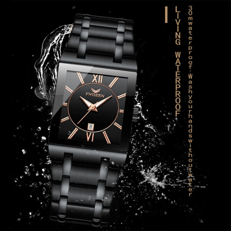 FNGEEN 3627 Waterproof Calendar Men Square Watch, Full Gold Black Surface, Full Gold Gold Surface, Black Belt Rose Shell Black Surface, Black Belt Gold Shell Black Surface, Black Belt Black Shell Black Surface, White Steel White Surface