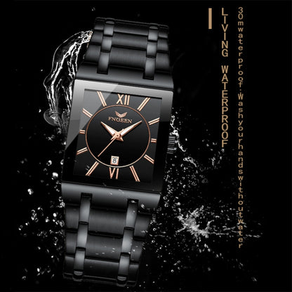 FNGEEN 3627 Waterproof Calendar Men Square Watch, Full Gold Black Surface, Full Gold Gold Surface, Black Belt Rose Shell Black Surface, Black Belt Gold Shell Black Surface, Black Belt Black Shell Black Surface, White Steel White Surface