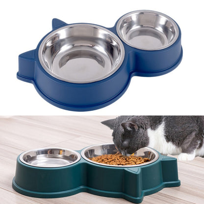 Pet Cat Ears Stainless Steel Double Bowl, Cat Ears Blue, Cat Ears Green, Cat Ears Pink