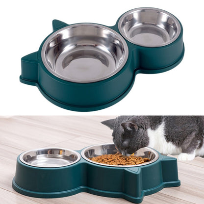 Pet Cat Ears Stainless Steel Double Bowl, Cat Ears Blue, Cat Ears Green, Cat Ears Pink