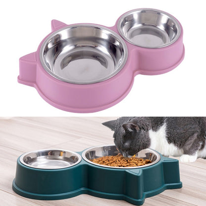 Pet Cat Ears Stainless Steel Double Bowl, Cat Ears Blue, Cat Ears Green, Cat Ears Pink