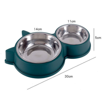 Pet Cat Ears Stainless Steel Double Bowl, Cat Ears Blue, Cat Ears Green, Cat Ears Pink