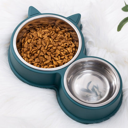Pet Cat Ears Stainless Steel Double Bowl, Cat Ears Blue, Cat Ears Green, Cat Ears Pink
