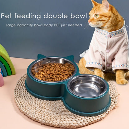 Pet Cat Ears Stainless Steel Double Bowl, Cat Ears Blue, Cat Ears Green, Cat Ears Pink