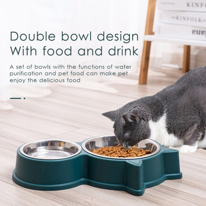 Pet Cat Ears Stainless Steel Double Bowl, Cat Ears Blue, Cat Ears Green, Cat Ears Pink