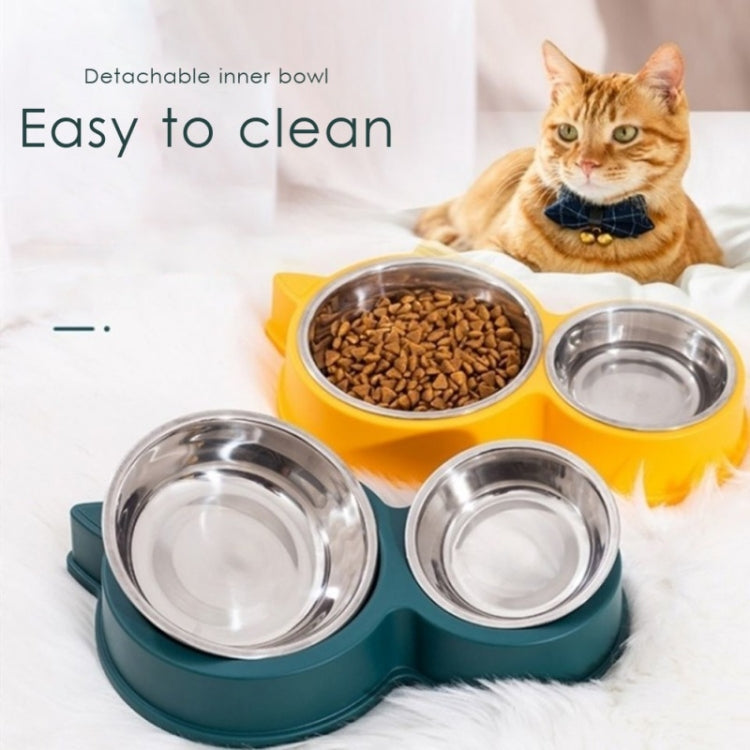Pet Cat Ears Stainless Steel Double Bowl, Cat Ears Blue, Cat Ears Green, Cat Ears Pink