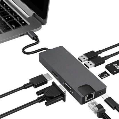 8 In 1 Type-C To HDMI+VAG Gigabit RJ45+USB3.0 Docking Station