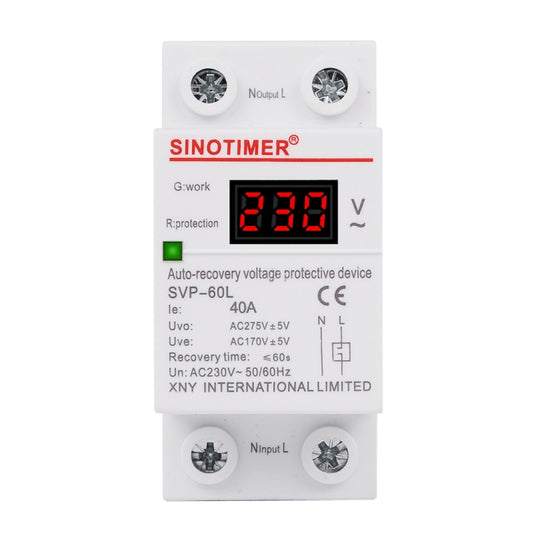 SINOTIMER 220V 40A LED Digital Display Delay Automatic Reset Under-voltage Protector, SVP-60L