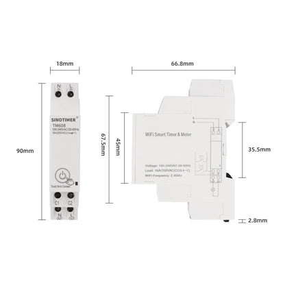 SINOTIMER TM608 Smart WiFi Single-Phase Power Meter Mobile App Home Rail Meter 16A 100-240V, TM608