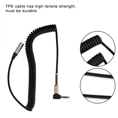 5PCS 3.5MM Male To Female Elbow Spring Retractable Audio Line, Cable Length: 1.5m