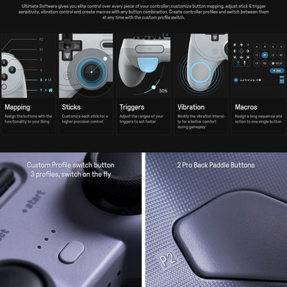 8Bitdo Pro 2 Wired Gamepad For Switch, White, Gray