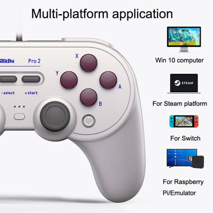 8Bitdo Pro 2 Wired Gamepad For Switch, White, Gray