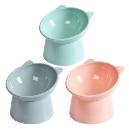 Pet Tall Protection Cervical Slant Mouth Food Bowl Anti-overturning Plastic Cat Bowl, Blue, Pink, Gray
