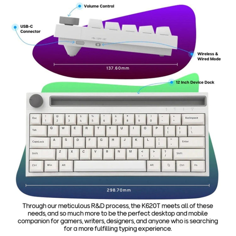 Ajazz K620T 62 Keys Bluetooth Wireless Dual Mode Mechanical Keyboard, Style:, Blue Shaft (Black), Pink Shaft (Black), Blue Shaft (White), Pink Shaft (White)