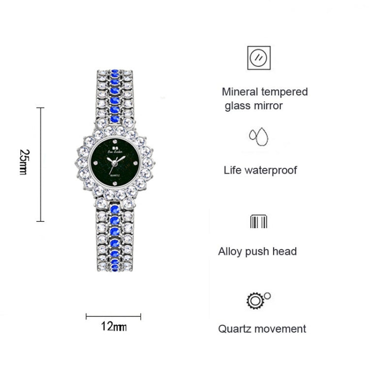 BS Bee Sister FA1580 Sparkling Full Diamond Watch Temperament Women Chain Watch, Golden Green, Golden Blue, Silver Blue, Rose Coffee