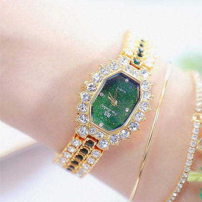 BS Bee Sister  FA1581 Niche Glitter Full Diamond Women Watch, Golden Green, Silver Blue, Rose Coffee, Silver Green