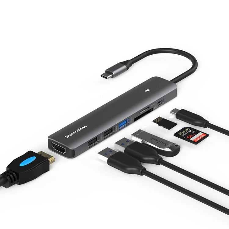 Blueendless Type-C+USB 3.0/2.0+HDMI4K HUB, Specification:, 7 in 1, 5 in 1