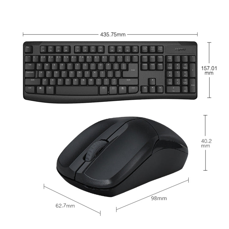 Rapoo X1800PRO 104 Keys Waterproof Multimedia Wireless Keyboard Mouse Set, Black, White