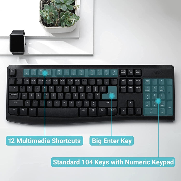 Rapoo X1800PRO 104 Keys Waterproof Multimedia Wireless Keyboard Mouse Set, Black, White