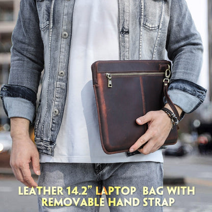 CONTACTS FAMILY Leather Laptop Sleeve For Macbook Pro 14.2 Inch, Brown, Coffee