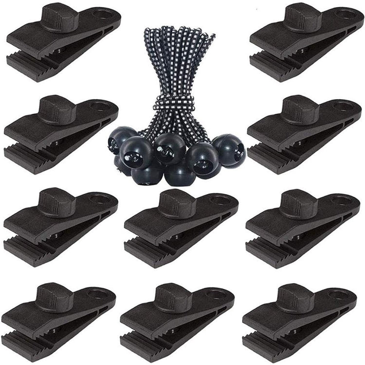 Outdoor Camping Windproof Canopy Fixed Tent Clip Rope Buckle Quick Hanging Set, 10 Clips+10 Ropes, 10 Clips+10 Black Ropes, 10 Clips+10 Black Ropes+10 Silver Buckles, 10 Clips+10 Elastic Ropes+10 Black Buckles