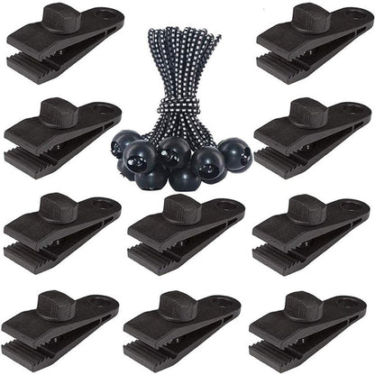 Outdoor Camping Windproof Canopy Fixed Tent Clip Rope Buckle Quick Hanging Set, 10 Clips+10 Ropes, 10 Clips+10 Black Ropes, 10 Clips+10 Black Ropes+10 Silver Buckles, 10 Clips+10 Elastic Ropes+10 Black Buckles