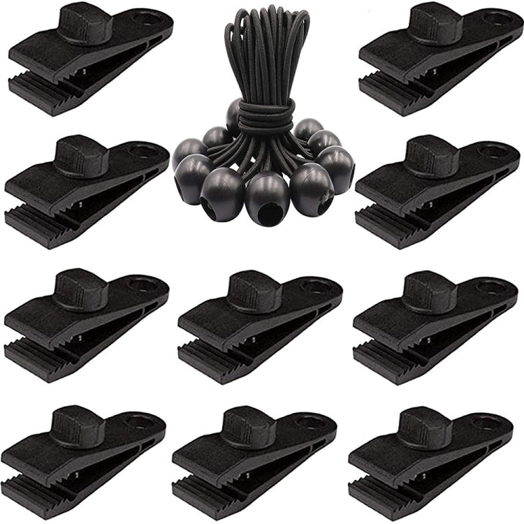 Outdoor Camping Windproof Canopy Fixed Tent Clip Rope Buckle Quick Hanging Set, 10 Clips+10 Ropes, 10 Clips+10 Black Ropes, 10 Clips+10 Black Ropes+10 Silver Buckles, 10 Clips+10 Elastic Ropes+10 Black Buckles