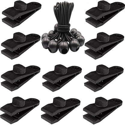 Outdoor Camping Windproof Canopy Fixed Tent Clip Rope Buckle Quick Hanging Set, 10 Clips+10 Ropes, 10 Clips+10 Black Ropes, 10 Clips+10 Black Ropes+10 Silver Buckles, 10 Clips+10 Elastic Ropes+10 Black Buckles