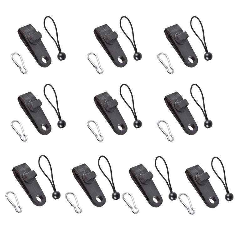 Outdoor Camping Windproof Canopy Fixed Tent Clip Rope Buckle Quick Hanging Set, 10 Clips+10 Ropes, 10 Clips+10 Black Ropes, 10 Clips+10 Black Ropes+10 Silver Buckles, 10 Clips+10 Elastic Ropes+10 Black Buckles