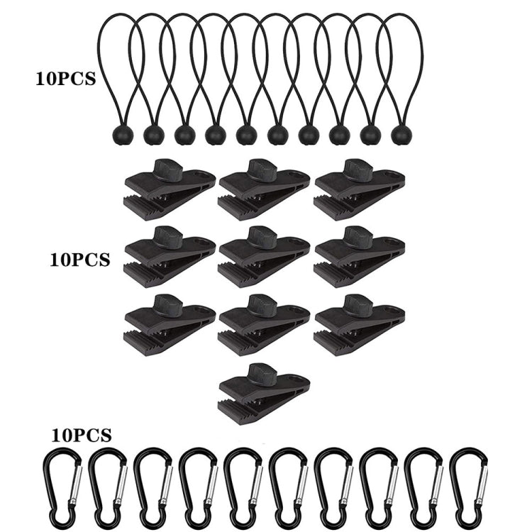 Outdoor Camping Windproof Canopy Fixed Tent Clip Rope Buckle Quick Hanging Set, 10 Clips+10 Ropes, 10 Clips+10 Black Ropes, 10 Clips+10 Black Ropes+10 Silver Buckles, 10 Clips+10 Elastic Ropes+10 Black Buckles