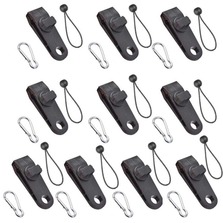 Outdoor Camping Windproof Canopy Fixed Tent Clip Rope Buckle Quick Hanging Set, 10 Clips+10 Ropes, 10 Clips+10 Black Ropes, 10 Clips+10 Black Ropes+10 Silver Buckles, 10 Clips+10 Elastic Ropes+10 Black Buckles