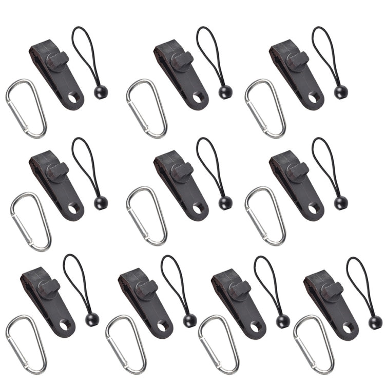Outdoor Camping Windproof Canopy Fixed Tent Clip Rope Buckle Quick Hanging Set, 10 Clips+10 Ropes, 10 Clips+10 Black Ropes, 10 Clips+10 Black Ropes+10 Silver Buckles, 10 Clips+10 Elastic Ropes+10 Black Buckles