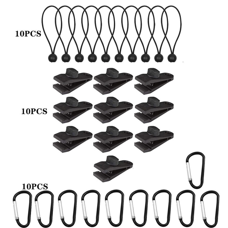 Outdoor Camping Windproof Canopy Fixed Tent Clip Rope Buckle Quick Hanging Set, 10 Clips+10 Ropes, 10 Clips+10 Black Ropes, 10 Clips+10 Black Ropes+10 Silver Buckles, 10 Clips+10 Elastic Ropes+10 Black Buckles