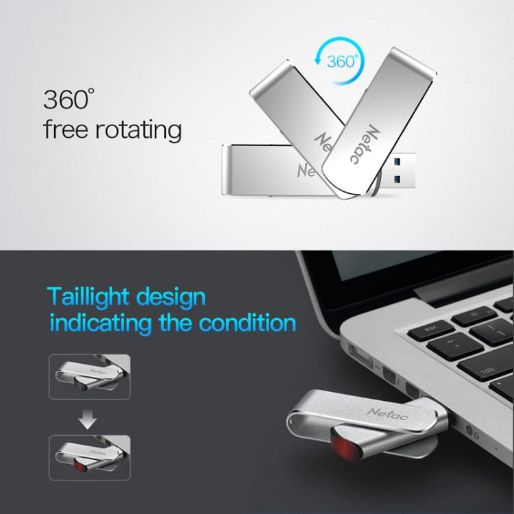 Netac U388 High Speed USB3.0 Metal Rotating Car Computer U Disk, 32GB, 64GB, 128GB