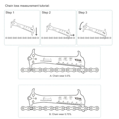2 PCS VXM 3 In 1 Stainless Steel Mountain Bike Road Bike Chain Gauge, VXM Bike Chain Gauge