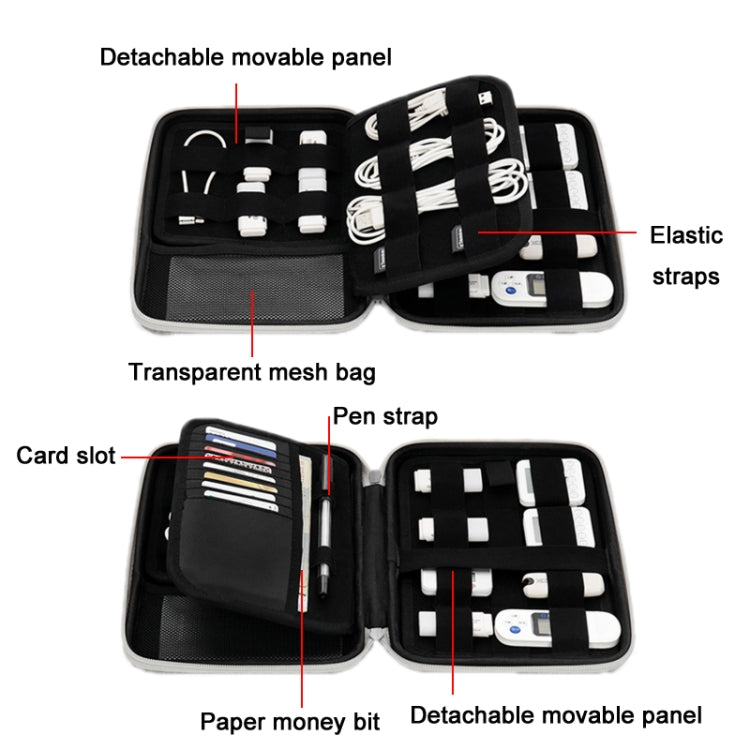 Baona BN-F018 Multifunctional Double Layer EVA Hard Shell U Disk Data Cable Storage Bag, Grey, Black