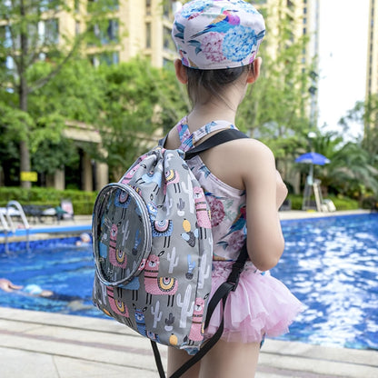 Wet And Dry Separation Waterproof Drawstring Shoulder Beach Swimming Bag For Children, Blue L, Gray L