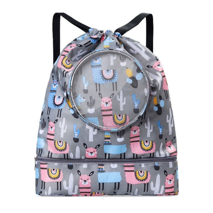 Wet And Dry Separation Waterproof Drawstring Shoulder Beach Swimming Bag For Children, Blue L, Gray L