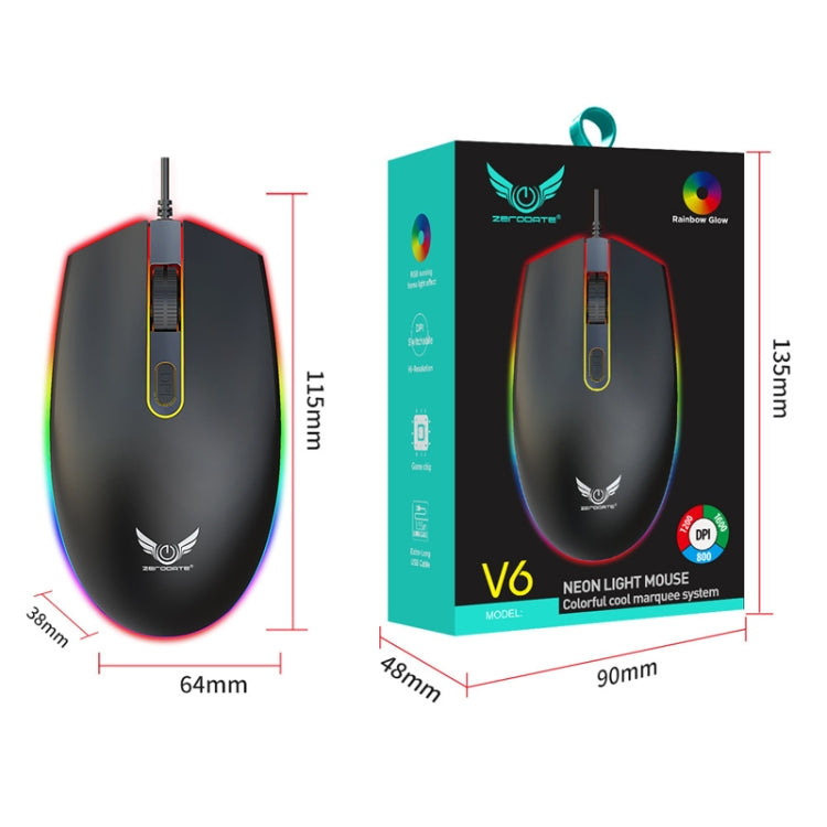Zerodate V6 4 Keys 1600DPI Game Colorful RGB Marquee USB Luminous Wired Mouse, Cable Length: 1.35m