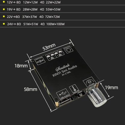 XY-C100L Stereo Stepless Tuning Bluetooth Digital Power Amplifier Board, XY-C100L