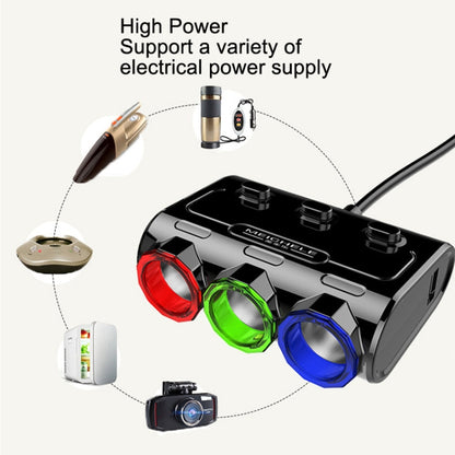 MEICHELE Car Cigarette Lighter Charger Dual USB 1A+2.1A With Switch, Black Voltage Version, White Voltage Version