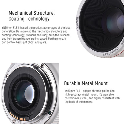 YONGNUO YN50mm F1.8 II Fixed Focus Lens Full Frame Automatic Focus For Canon SLR Camera, YN50mm F1.8 II