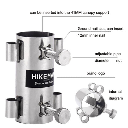 HIKEMAN Enlarged Aperture Outdoor Camping Canopy Pole Holder, Style:, Stainless Steel (Silver), Adjustment (Black)