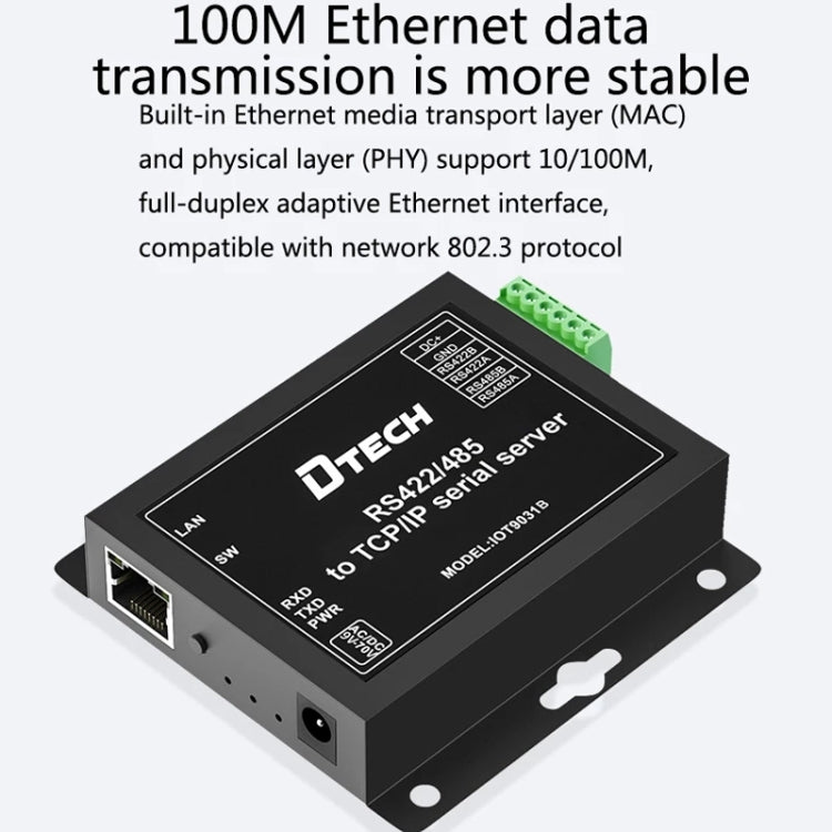 DTECH IOT9031B RS485/422 To TCP/IP Ethernet Serial Port Server, CN Plug, IOT9031B RS485/422 To TCP/IP