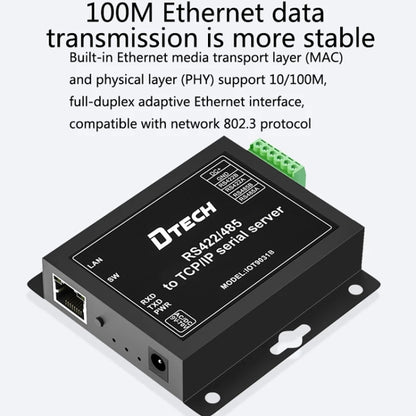 DTECH IOT9031B RS485/422 To TCP/IP Ethernet Serial Port Server, CN Plug, IOT9031B RS485/422 To TCP/IP