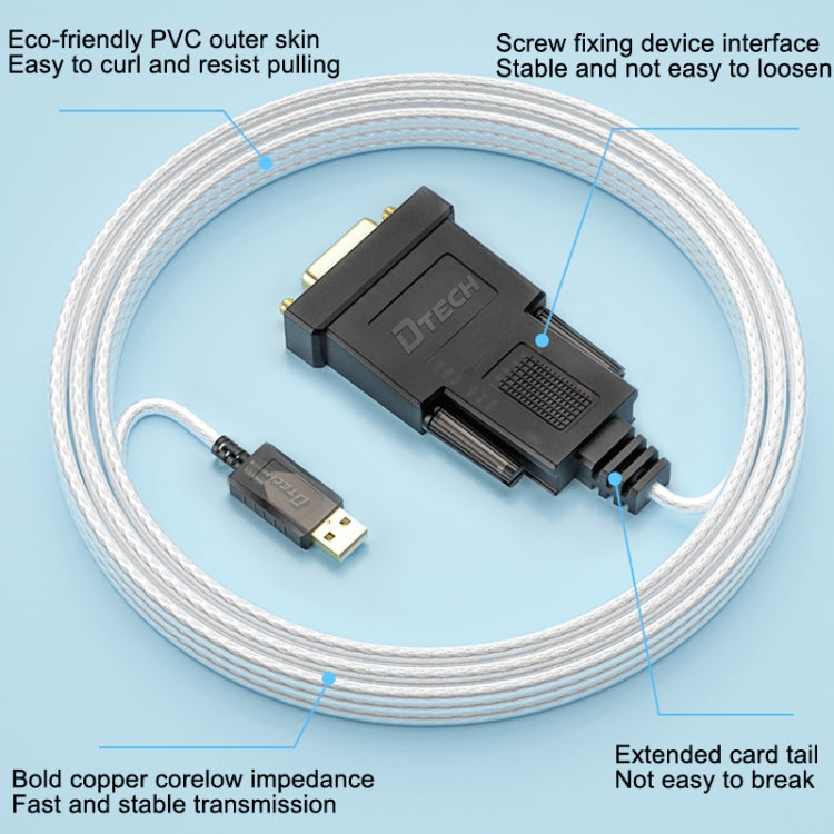 DTECH DT-5002F 1m USB To RS232 Serial Line DB9 Needle COM Port, 1m
