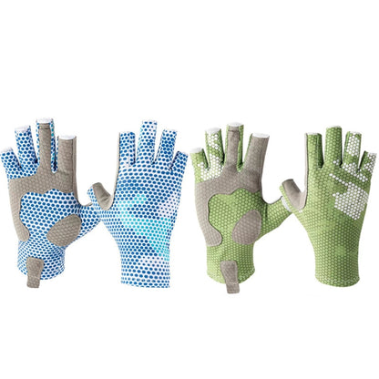 Ice Silk Half Finger Fishing Gloves Sunscreen  Riding Gloves, Mens Free Size