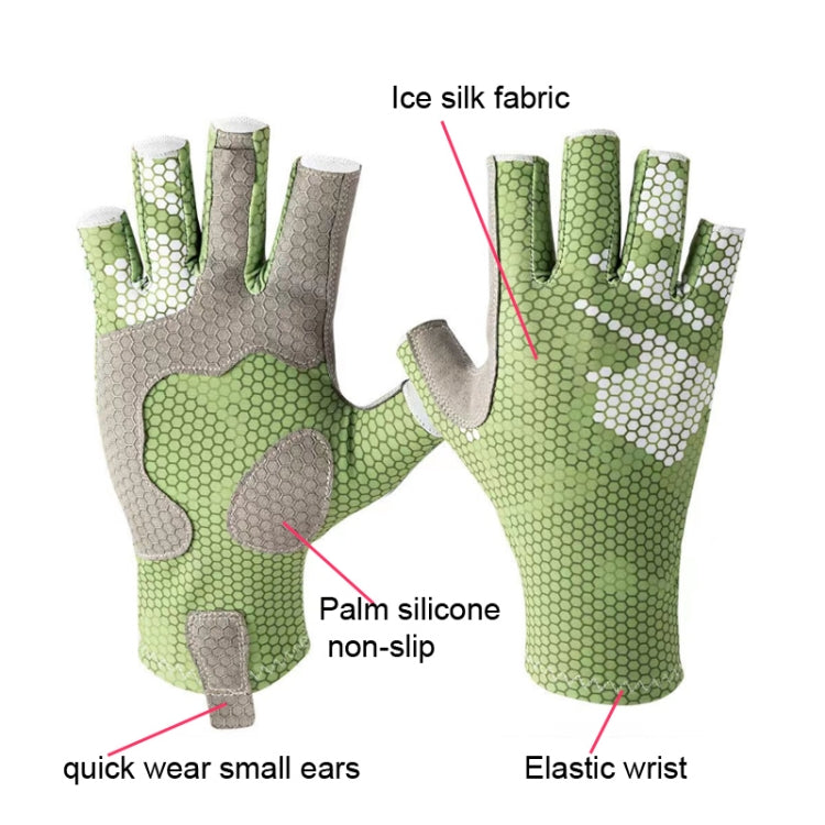 Ice Silk Half Finger Fishing Gloves Sunscreen  Riding Gloves, Mens Free Size